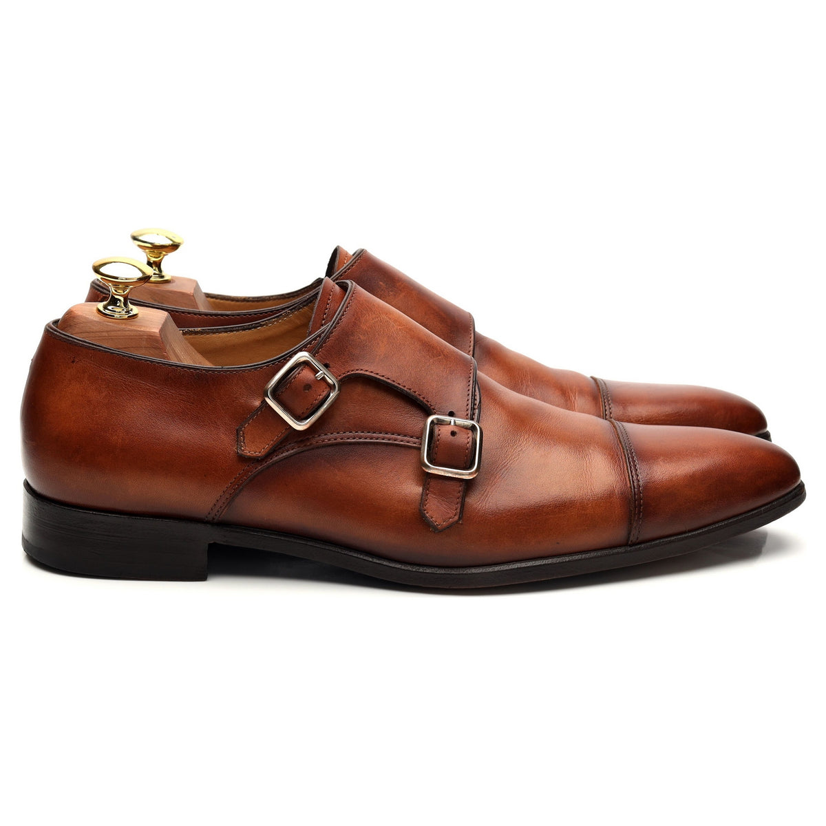 &#39;9287&#39; Tan Brown Leather Double Monk Strap UK 8.5 E