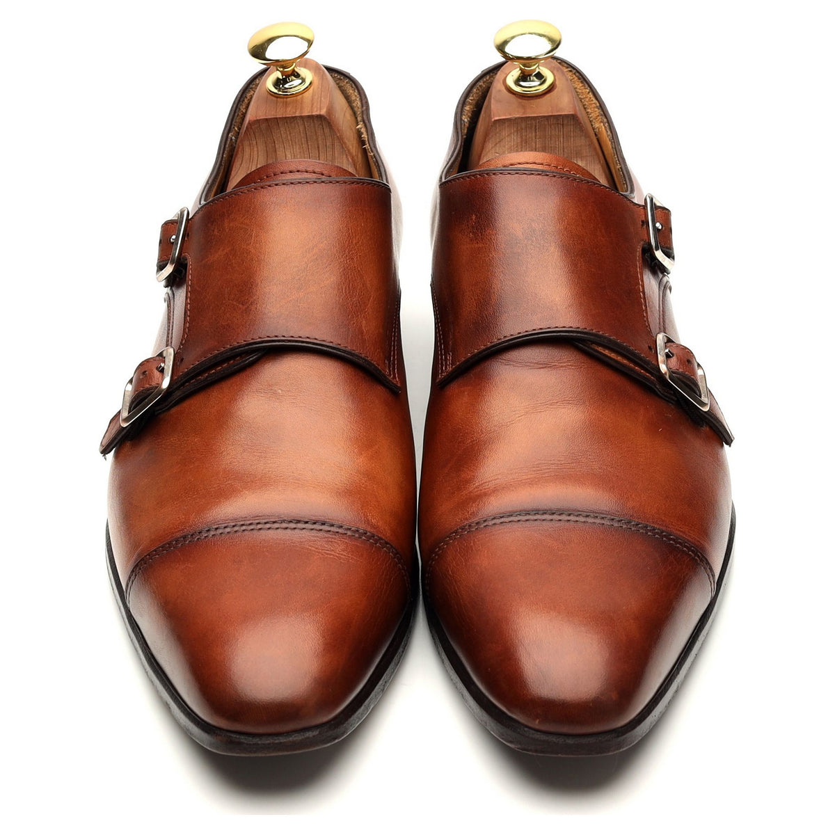 &#39;9287&#39; Tan Brown Leather Double Monk Strap UK 8.5 E