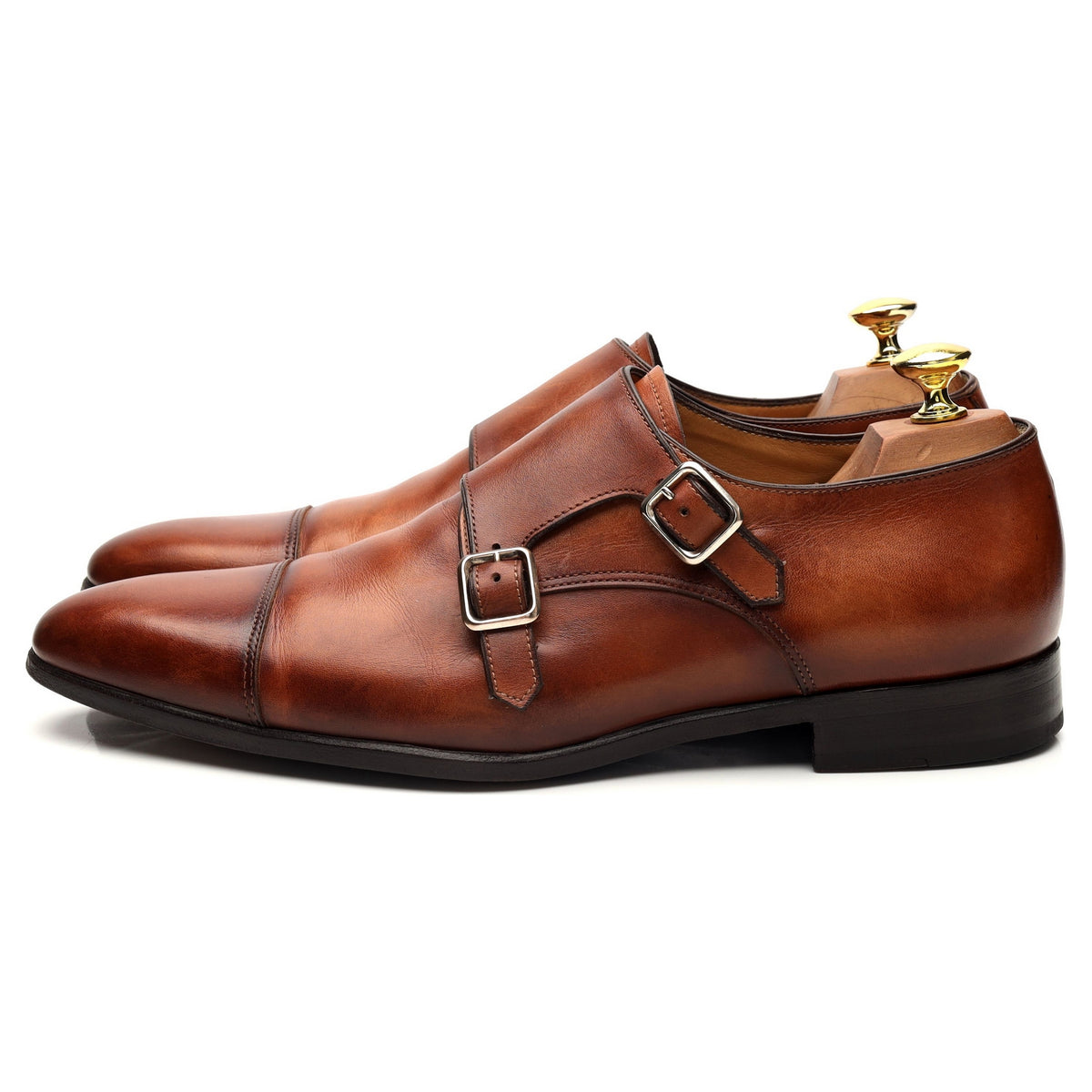 &#39;9287&#39; Tan Brown Leather Double Monk Strap UK 8.5 E