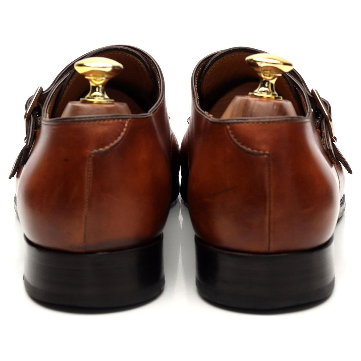 &#39;9287&#39; Tan Brown Leather Double Monk Strap UK 8.5 E