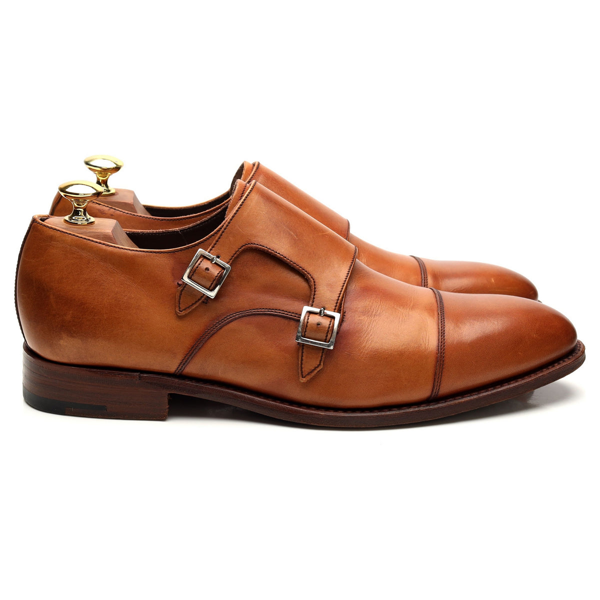 &#39;Ford&#39; Tan Brown Leather Double Monk Strap UK 8 F