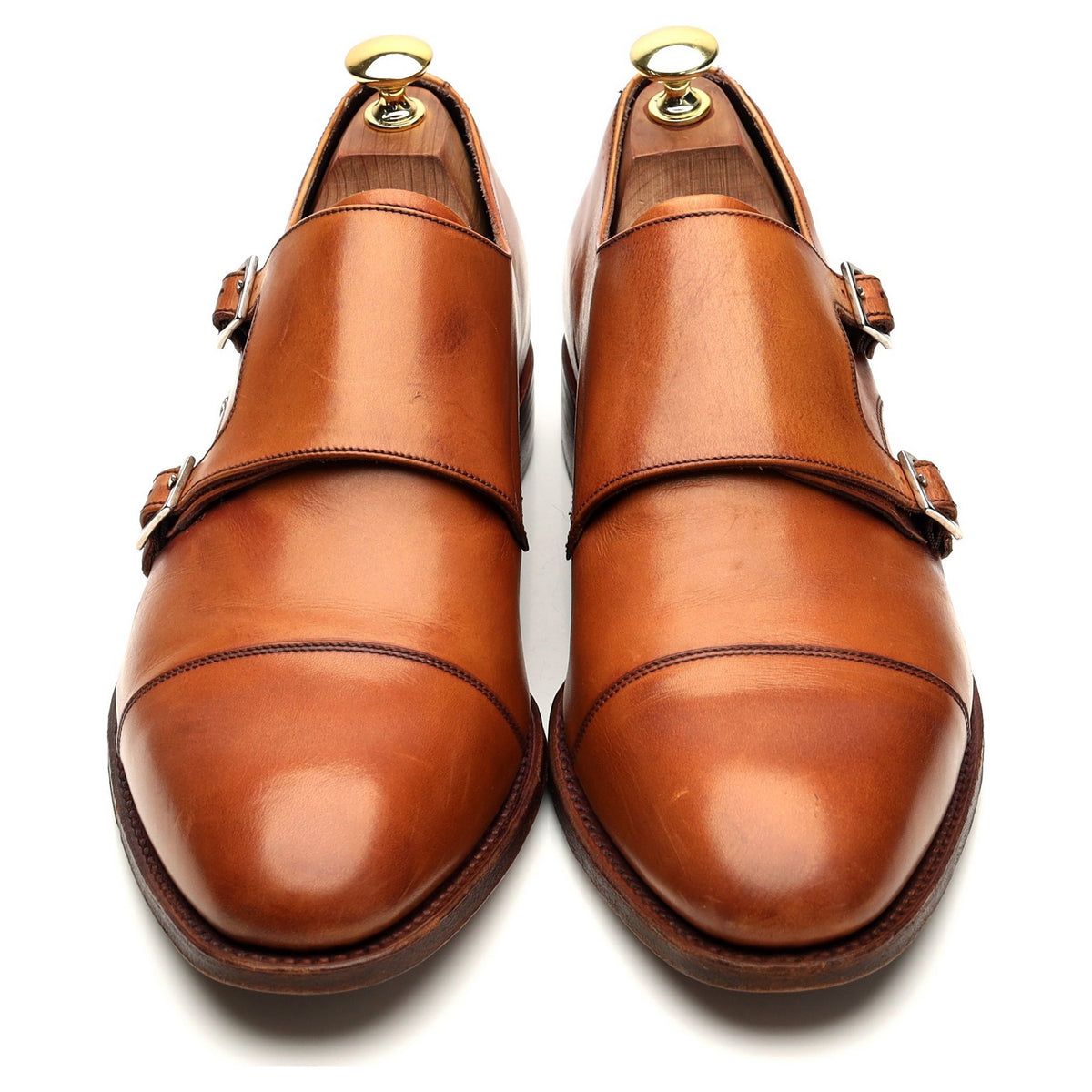 &#39;Ford&#39; Tan Brown Leather Double Monk Strap UK 8 F