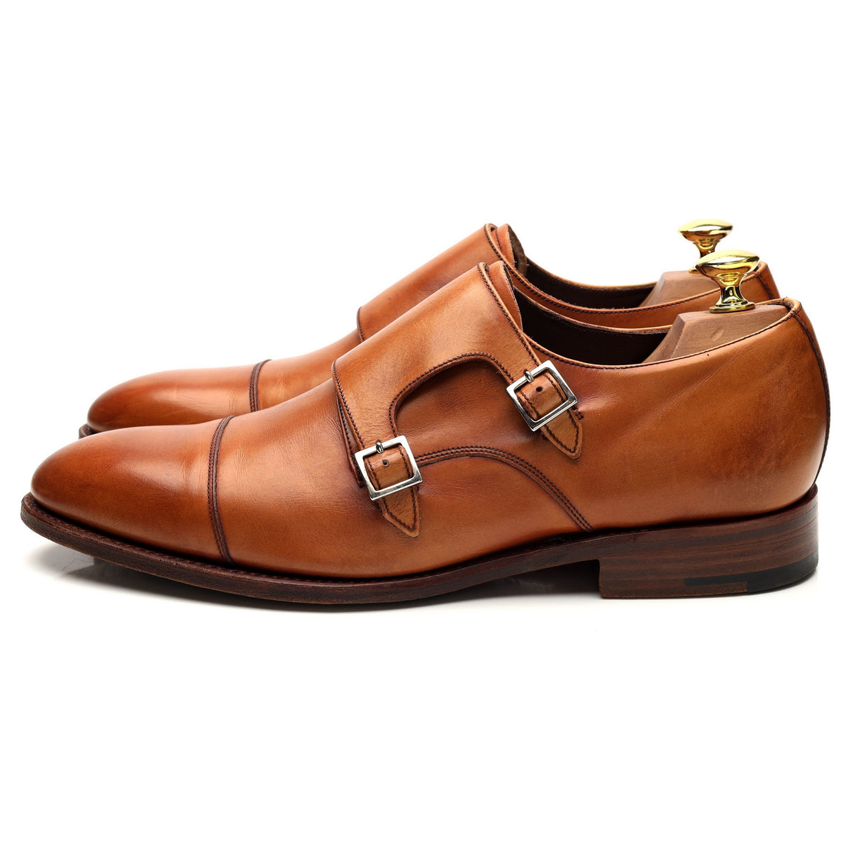 &#39;Ford&#39; Tan Brown Leather Double Monk Strap UK 8 F