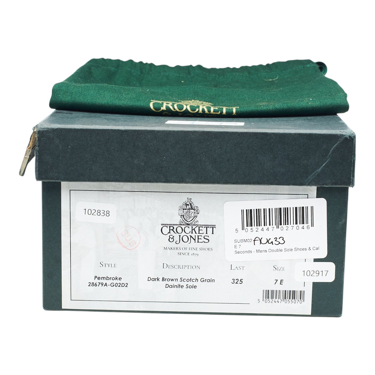 'Pembroke' Dark Brown Grain Leather Derby Brogues UK 7 E