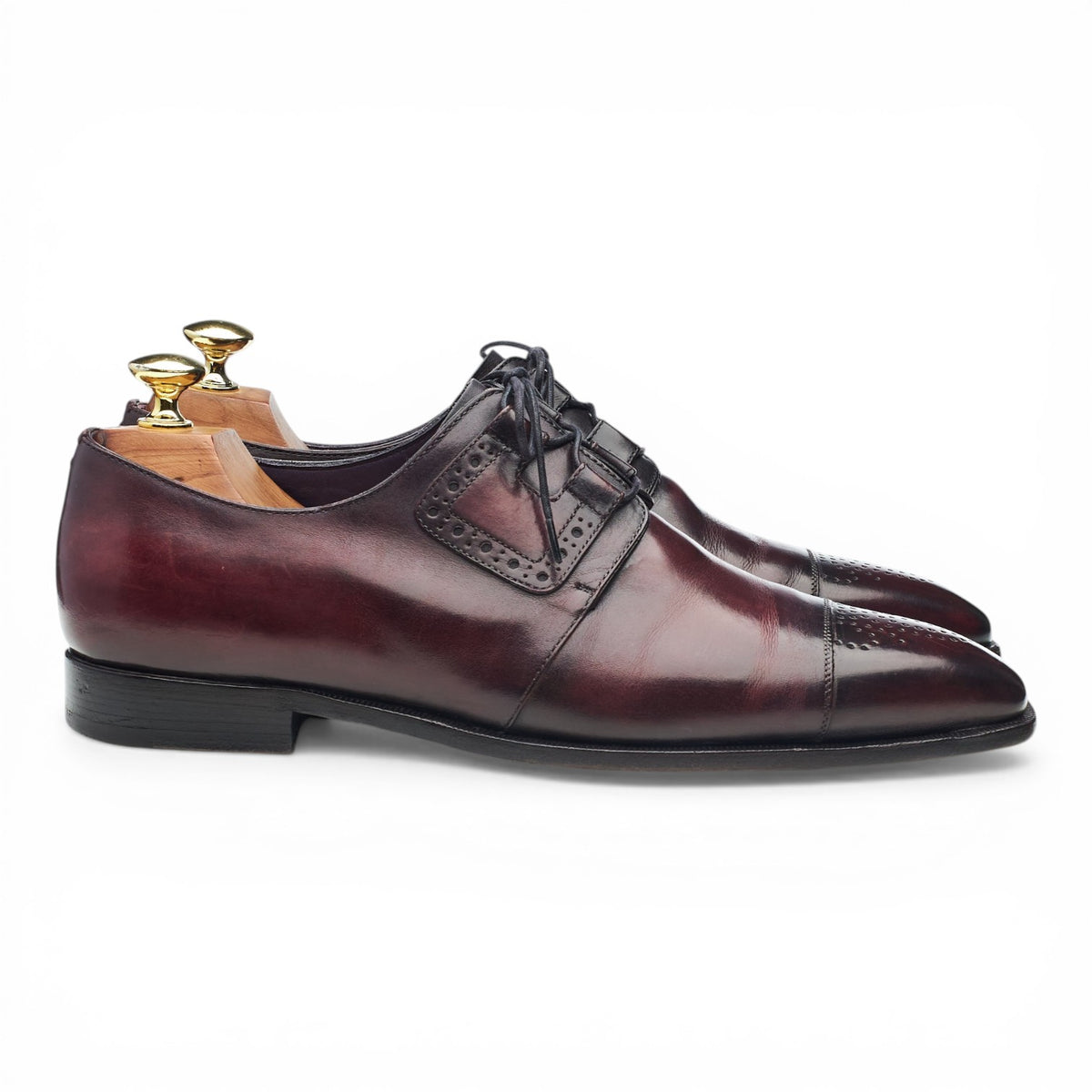 Burgundy Patina Leather Cap Toe Derby UK 7.5