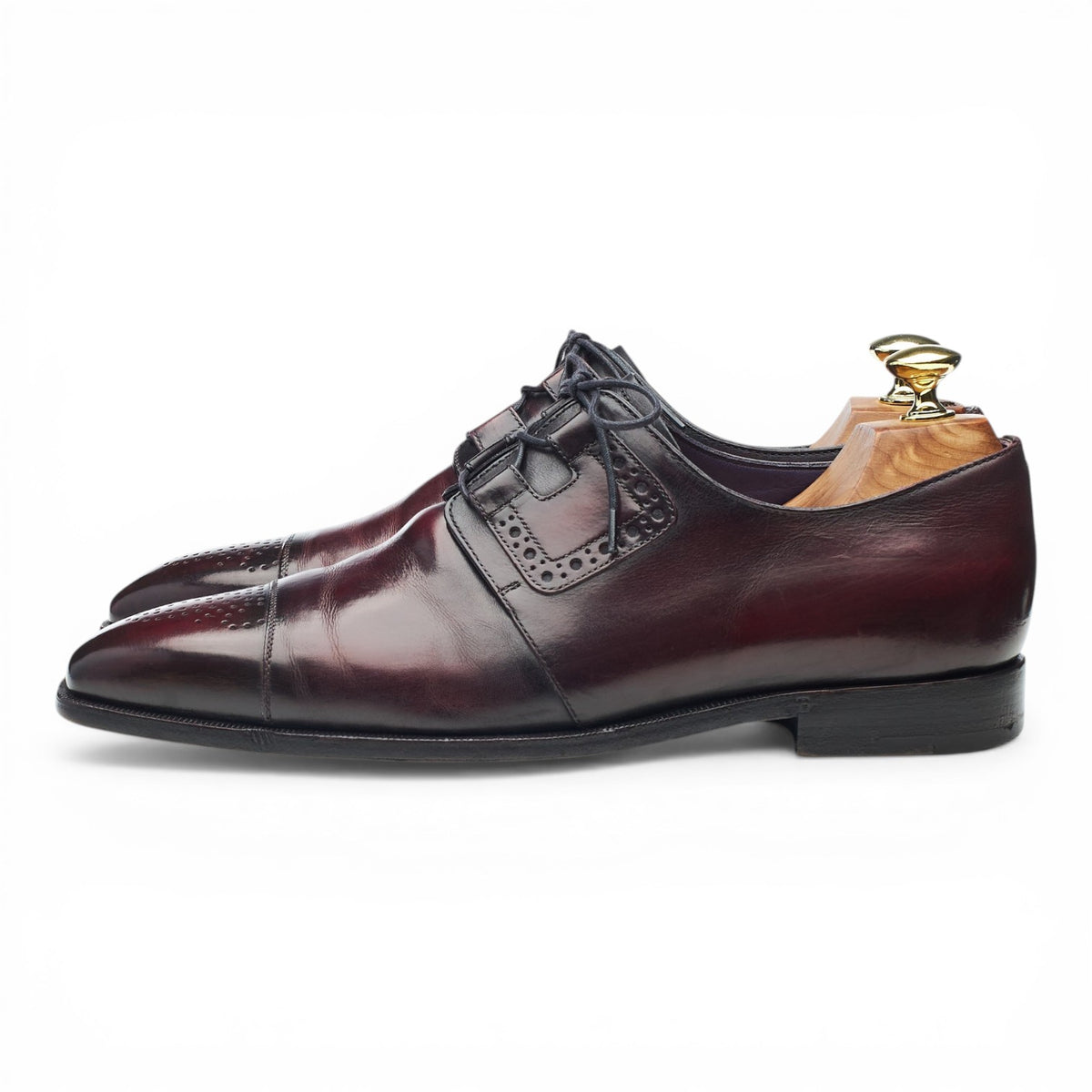 Burgundy Patina Leather Cap Toe Derby UK 7.5