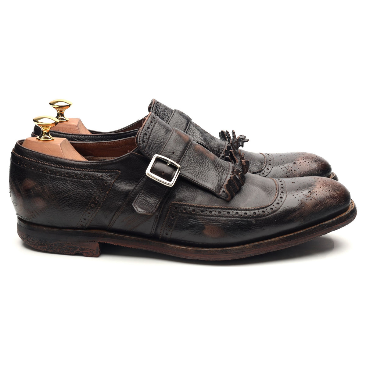&#39;Shanghai&#39; Dark Brown Leather Monk Strap UK 9.5 F