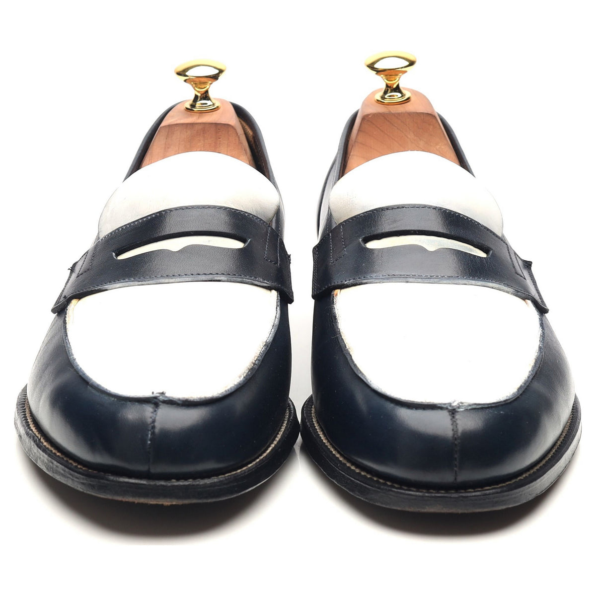 Carvil &#39;Oakham&#39; Navy Blue White Leather Loafers UK 10.5 E