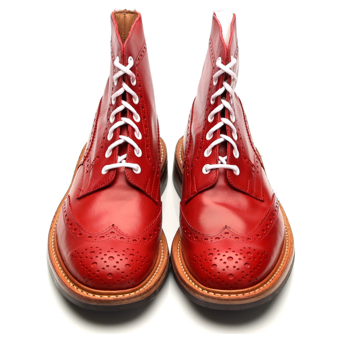 &#39;Stow&#39; Red Leather Boots Brogues UK 7.5