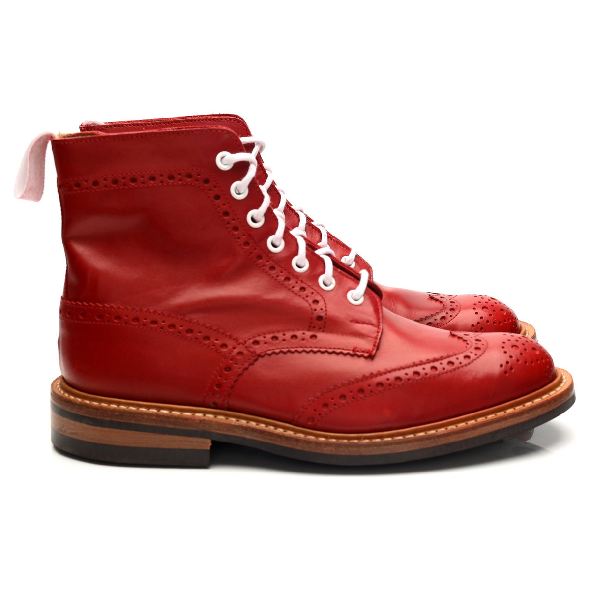 &#39;Stow&#39; Red Leather Boots Brogues UK 7.5
