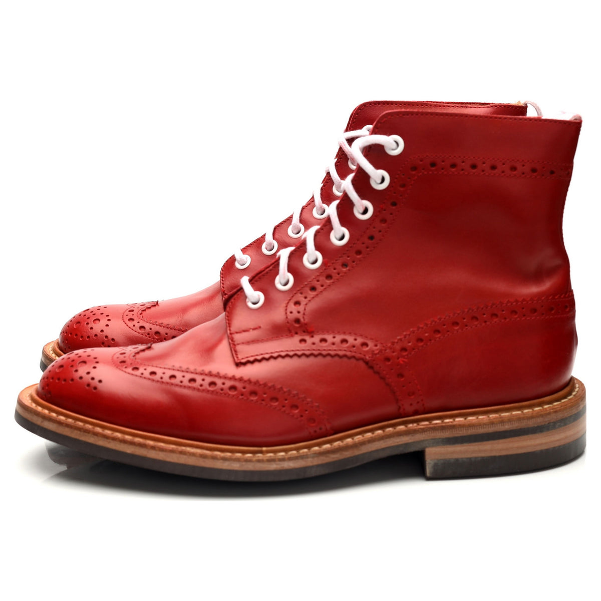 &#39;Stow&#39; Red Leather Boots Brogues UK 7.5