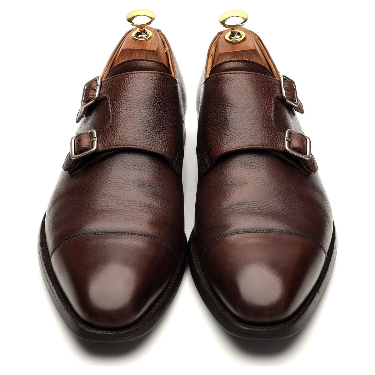 &#39;Lowndes&#39; Dark Brown Grain Leather Double Monk Strap UK 8 E