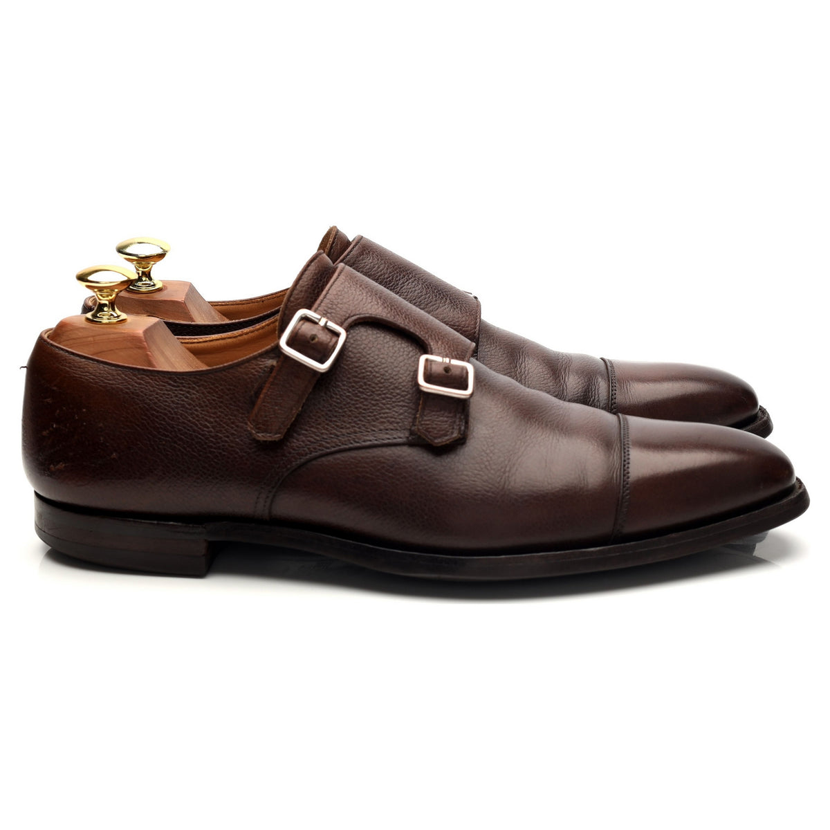 &#39;Lowndes&#39; Dark Brown Grain Leather Double Monk Strap UK 8 E