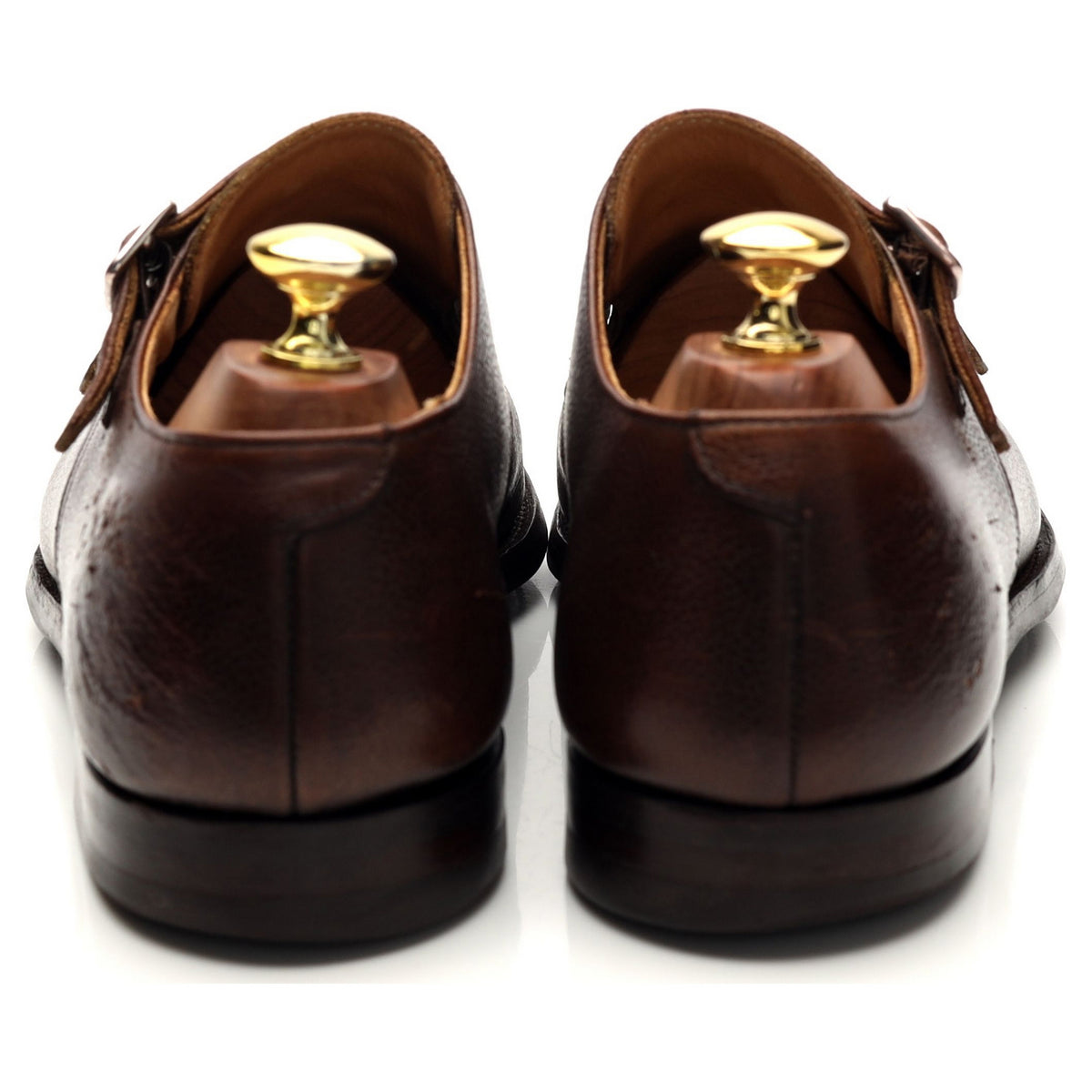 &#39;Lowndes&#39; Dark Brown Grain Leather Double Monk Strap UK 8 E