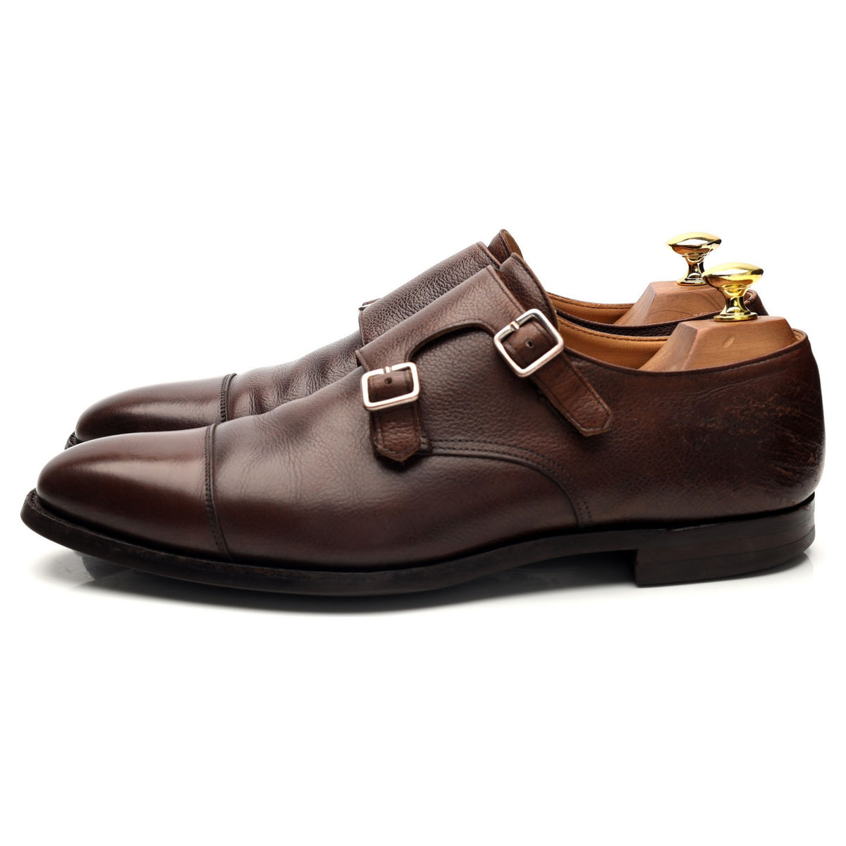 &#39;Lowndes&#39; Dark Brown Grain Leather Double Monk Strap UK 8 E
