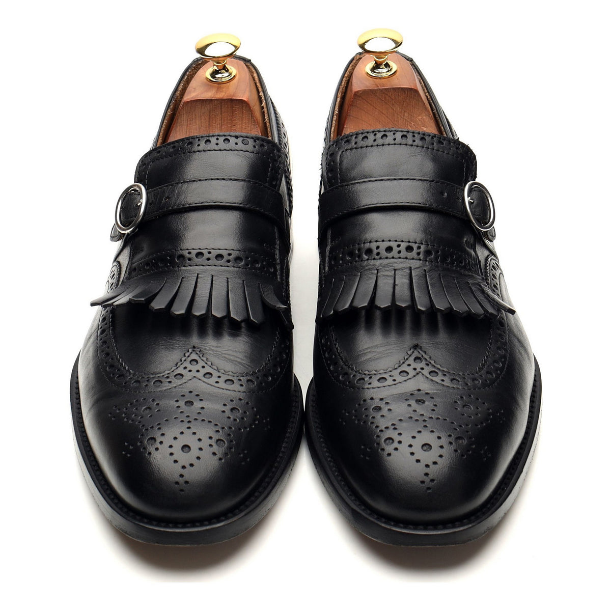 'Magnan' Black Leather Fringed Monk Strap Brogues UK 9.5 EU 43.5
