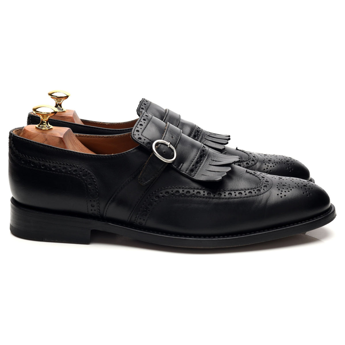 'Magnan' Black Leather Fringed Monk Strap Brogues UK 9.5 EU 43.5