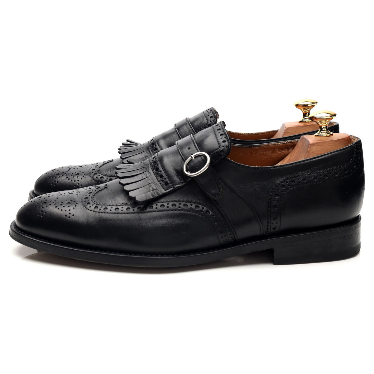 'Magnan' Black Leather Fringed Monk Strap Brogues UK 9.5 EU 43.5