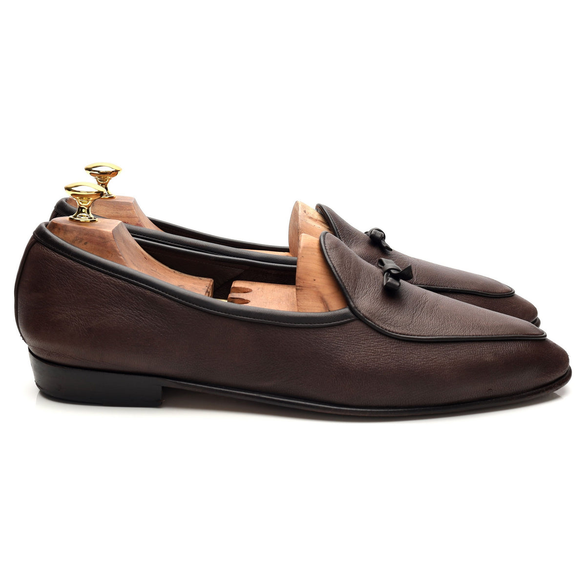 'Sagan Bow' Dark Brown Leather Slip On Loafers UK 11 / UK 11.5