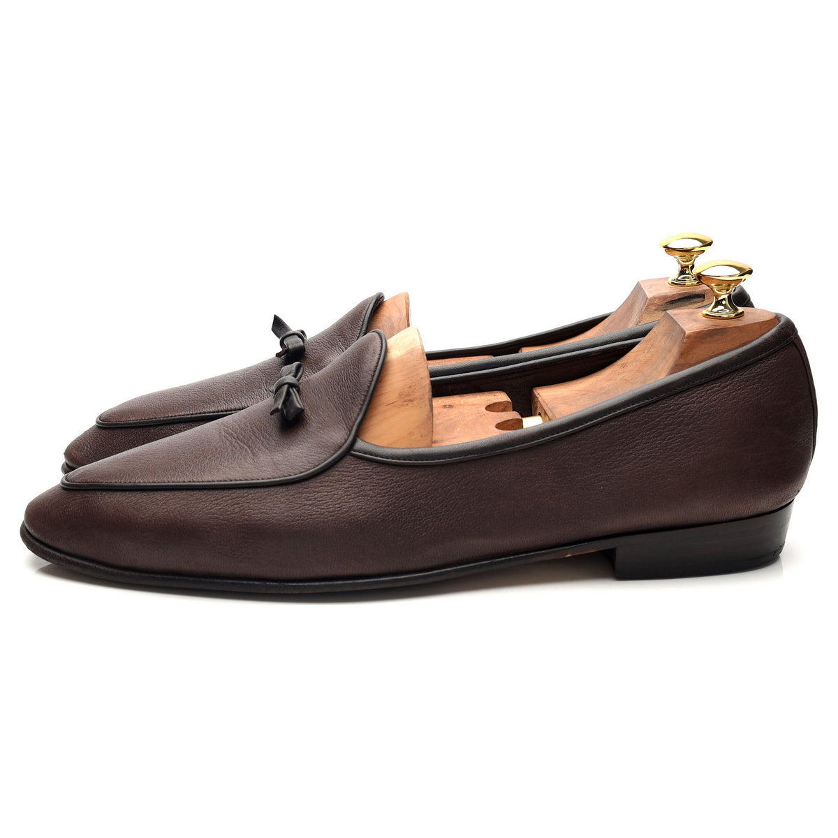 'Sagan Bow' Dark Brown Leather Slip On Loafers UK 11 / UK 11.5