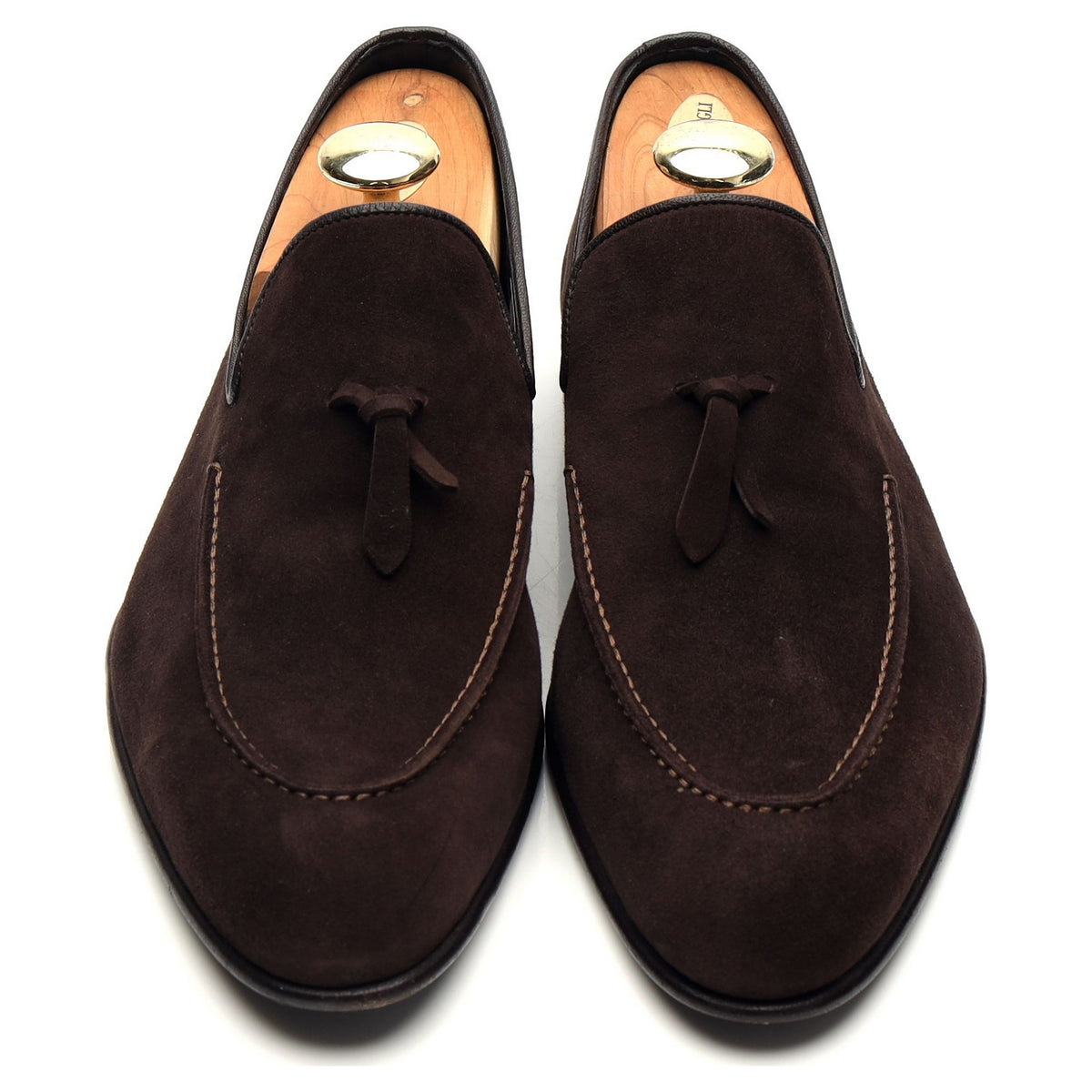 'Lukas' Dark Brown Suede Tassel Loafers UK 10