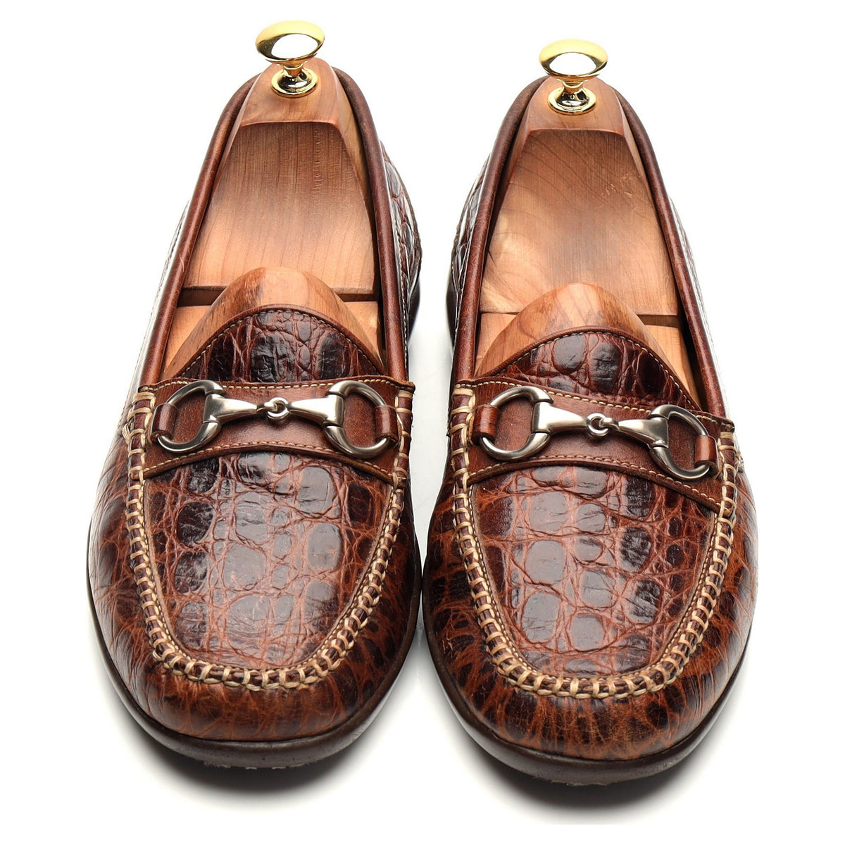 'Saxon' Brown Crocodile Grain Leather Horsebit Loafers UK 9.5 US 10.5