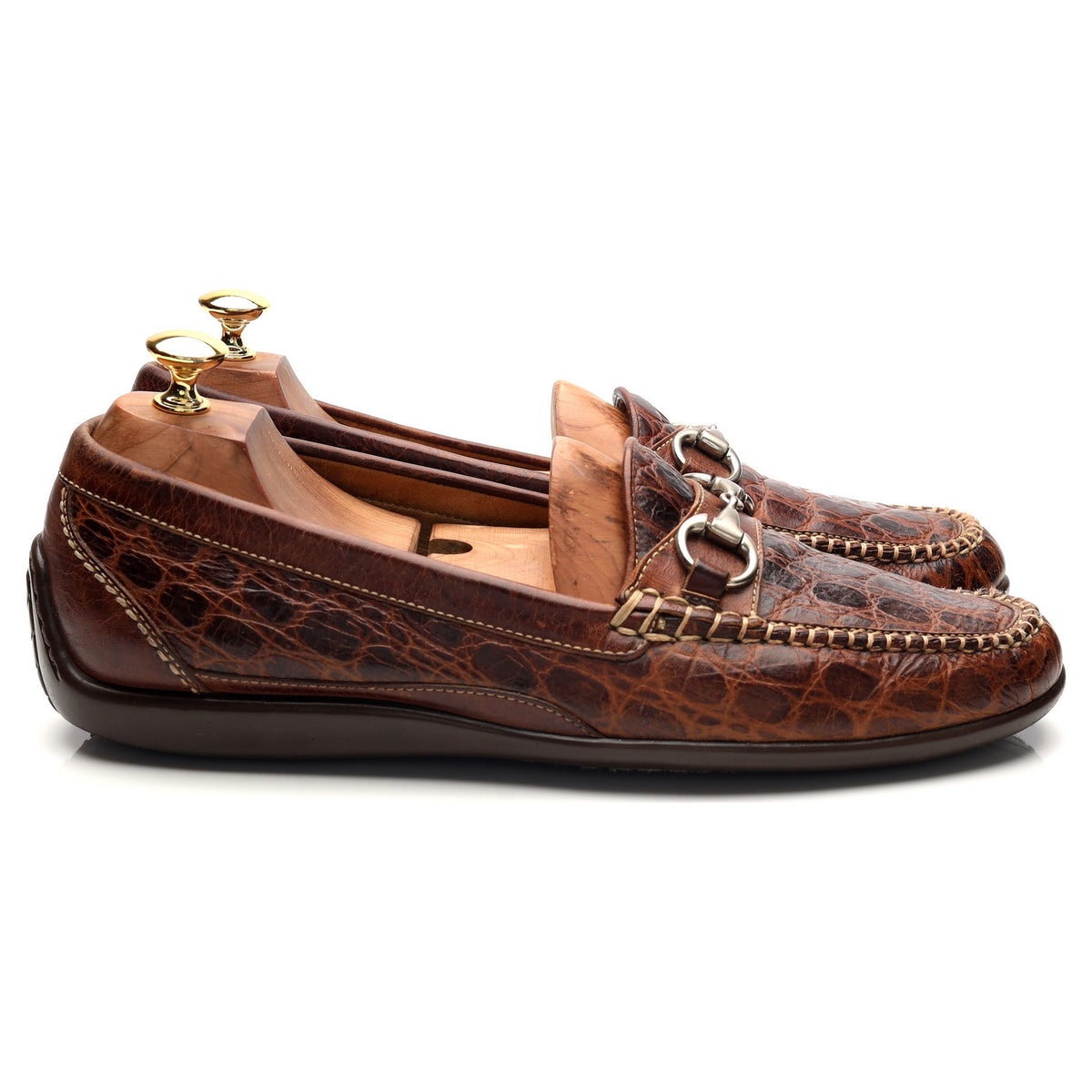 'Saxon' Brown Crocodile Grain Leather Horsebit Loafers UK 9.5 US 10.5