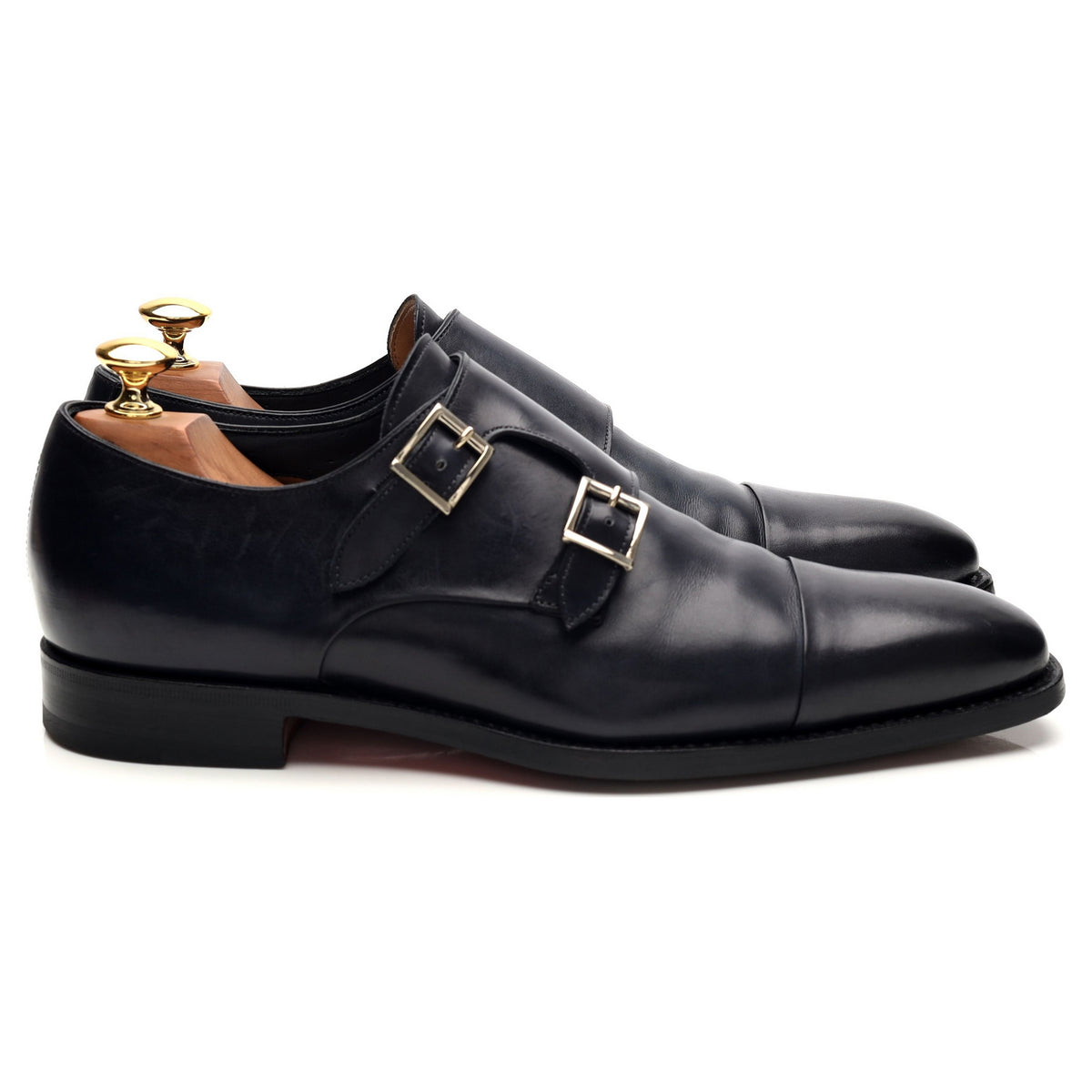 Navy Blue Leather Double Monk Strap UK 6 F