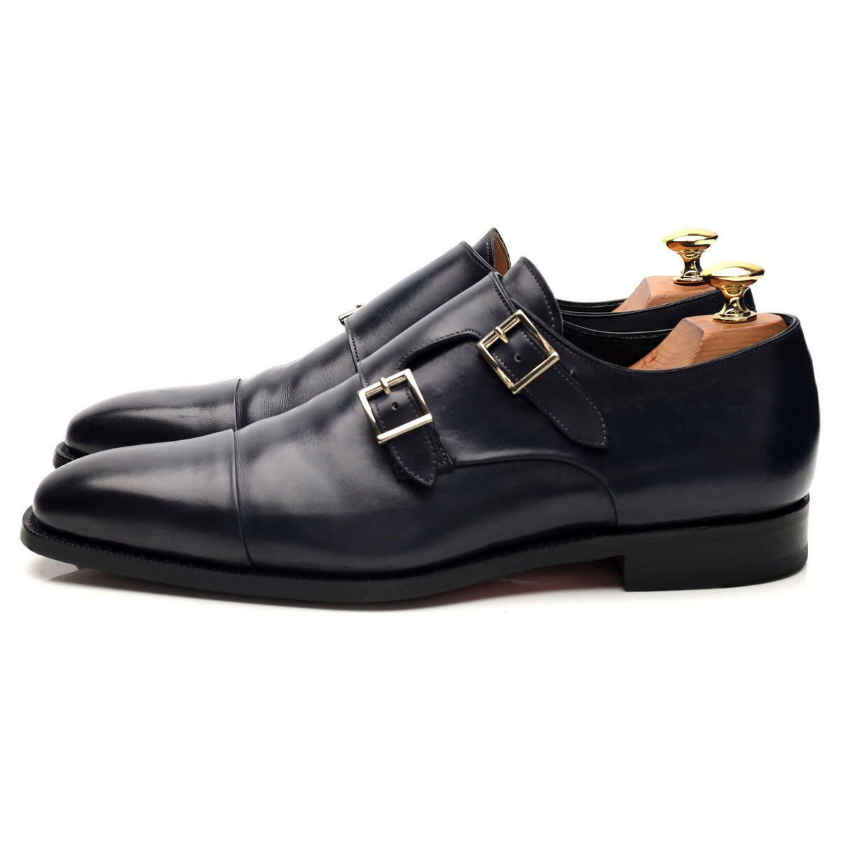 Navy Blue Leather Double Monk Strap UK 6 F