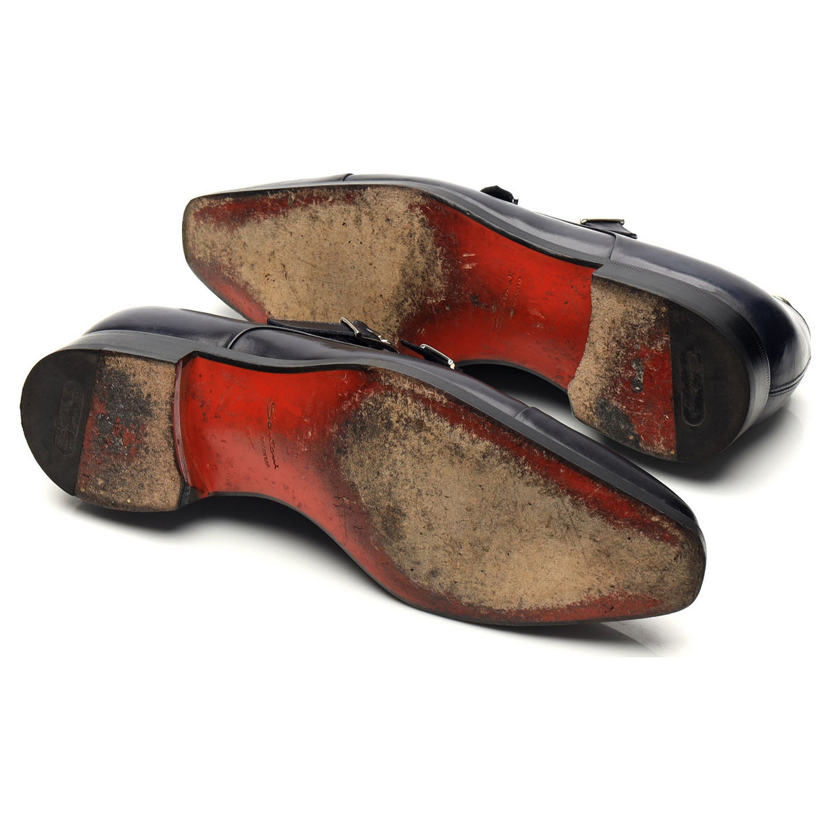 Navy Blue Leather Double Monk Strap UK 6 F