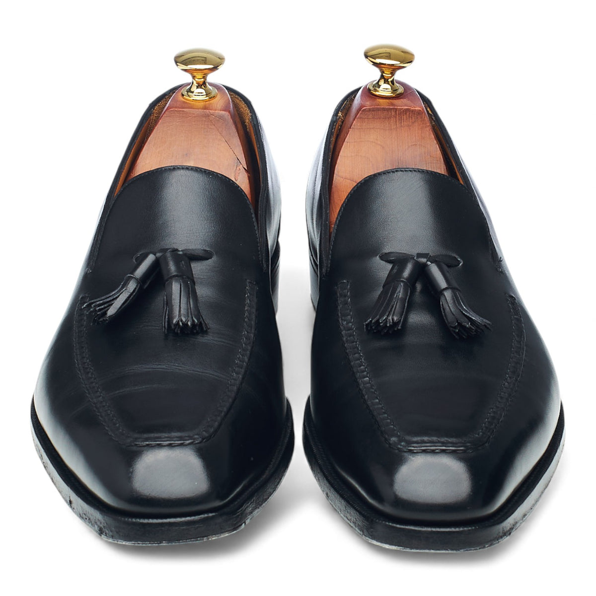 'Corniche' Black Leather Tassel Loafers UK 9.5 E