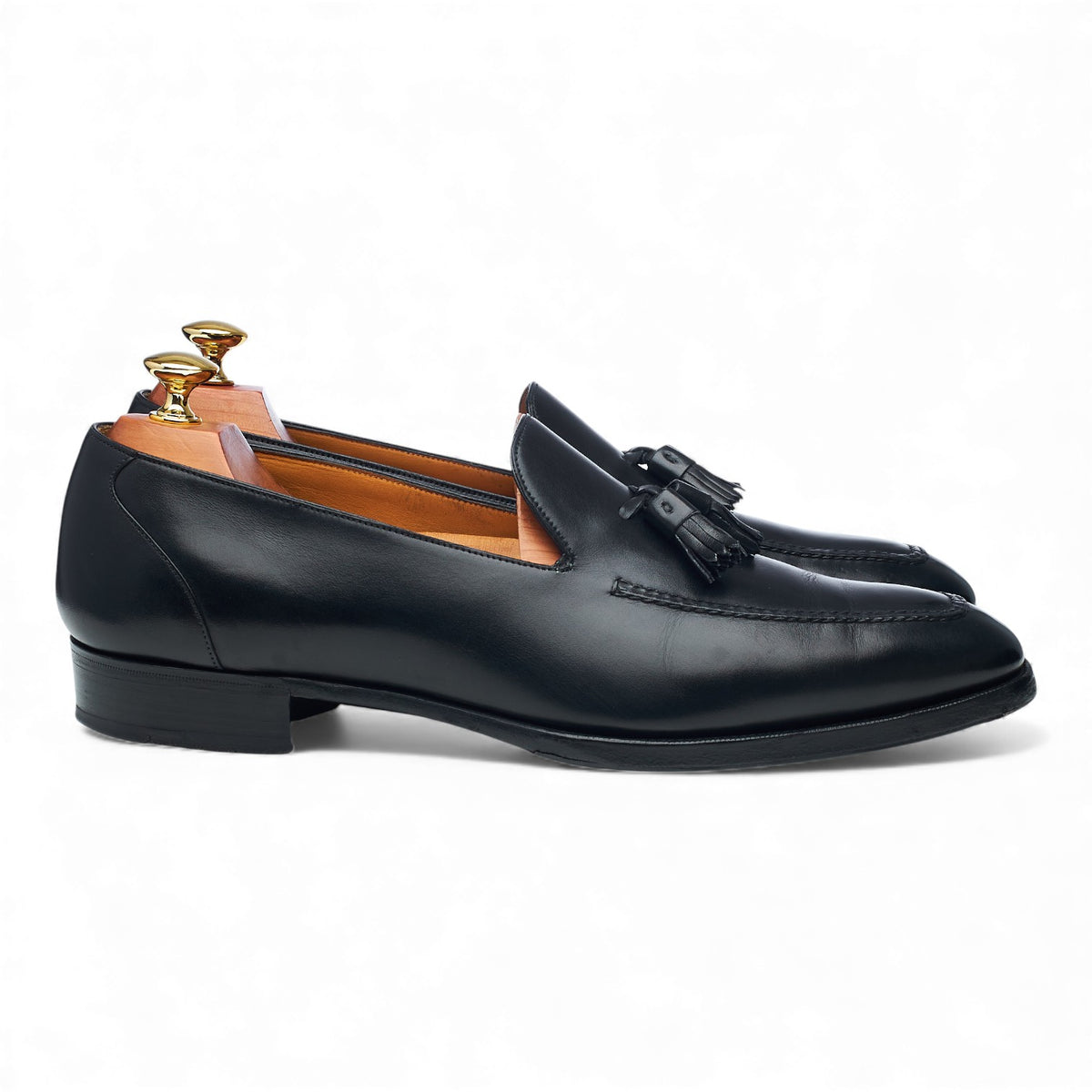 'Corniche' Black Leather Tassel Loafers UK 9.5 E