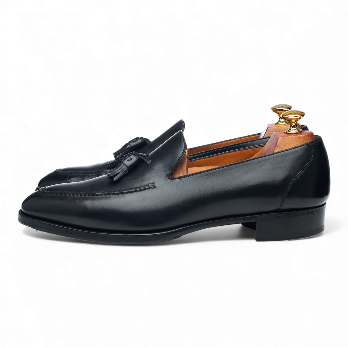 'Corniche' Black Leather Tassel Loafers UK 9.5 E