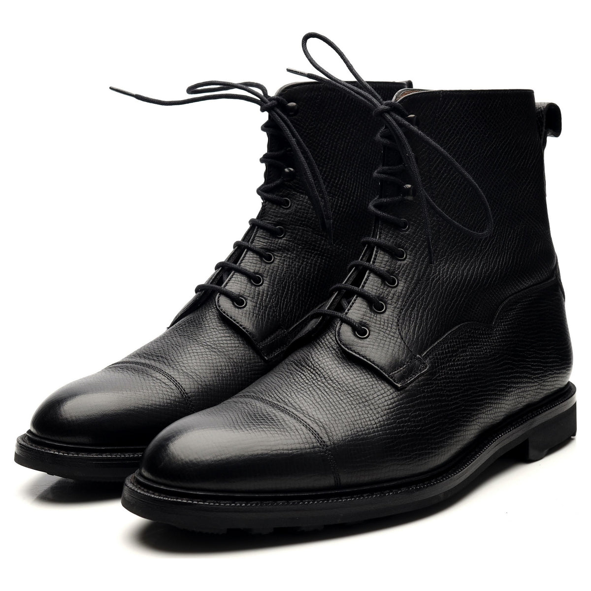 &#39;Byron&#39; Black Leather Cap Toe Boots UK 9