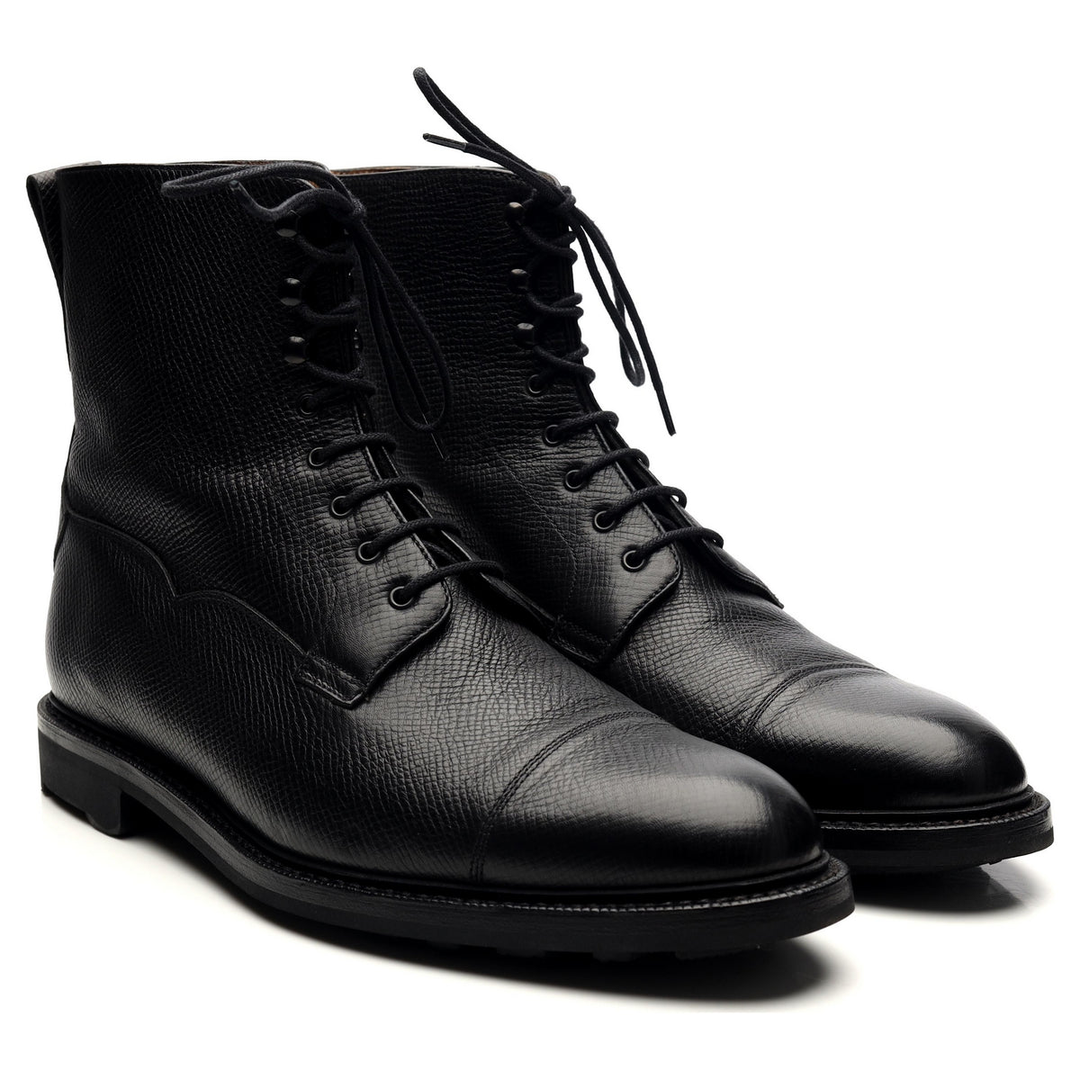 &#39;Byron&#39; Black Leather Cap Toe Boots UK 9