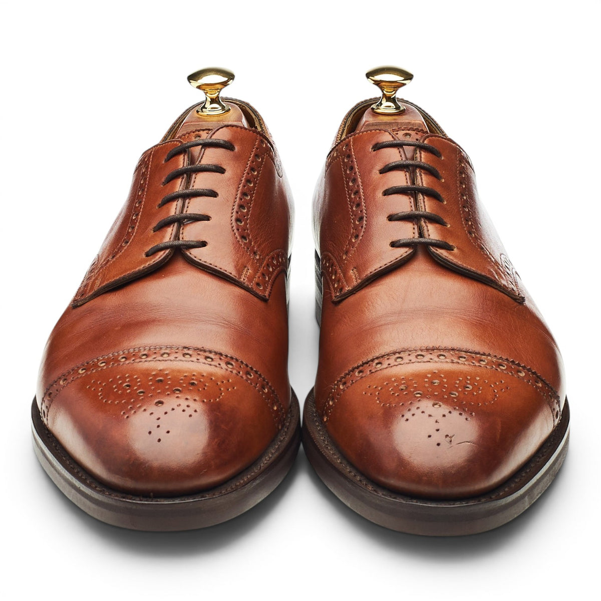 'Cardiff' Tan Brown Leather Derby Brogues UK 9.5 F