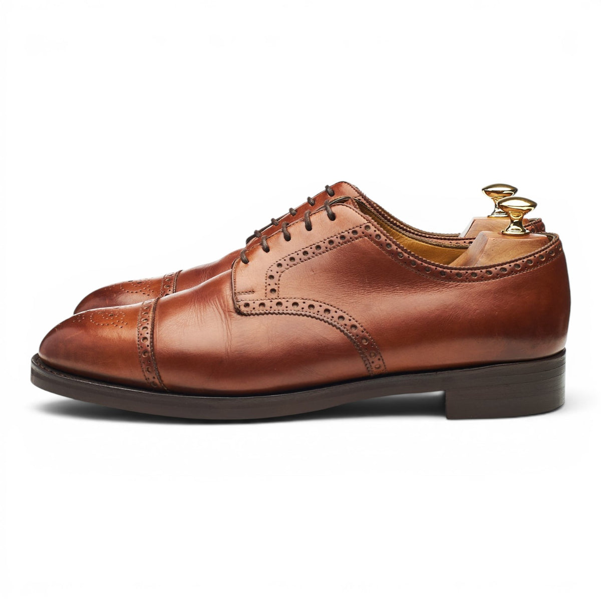 'Cardiff' Tan Brown Leather Derby Brogues UK 9.5 F
