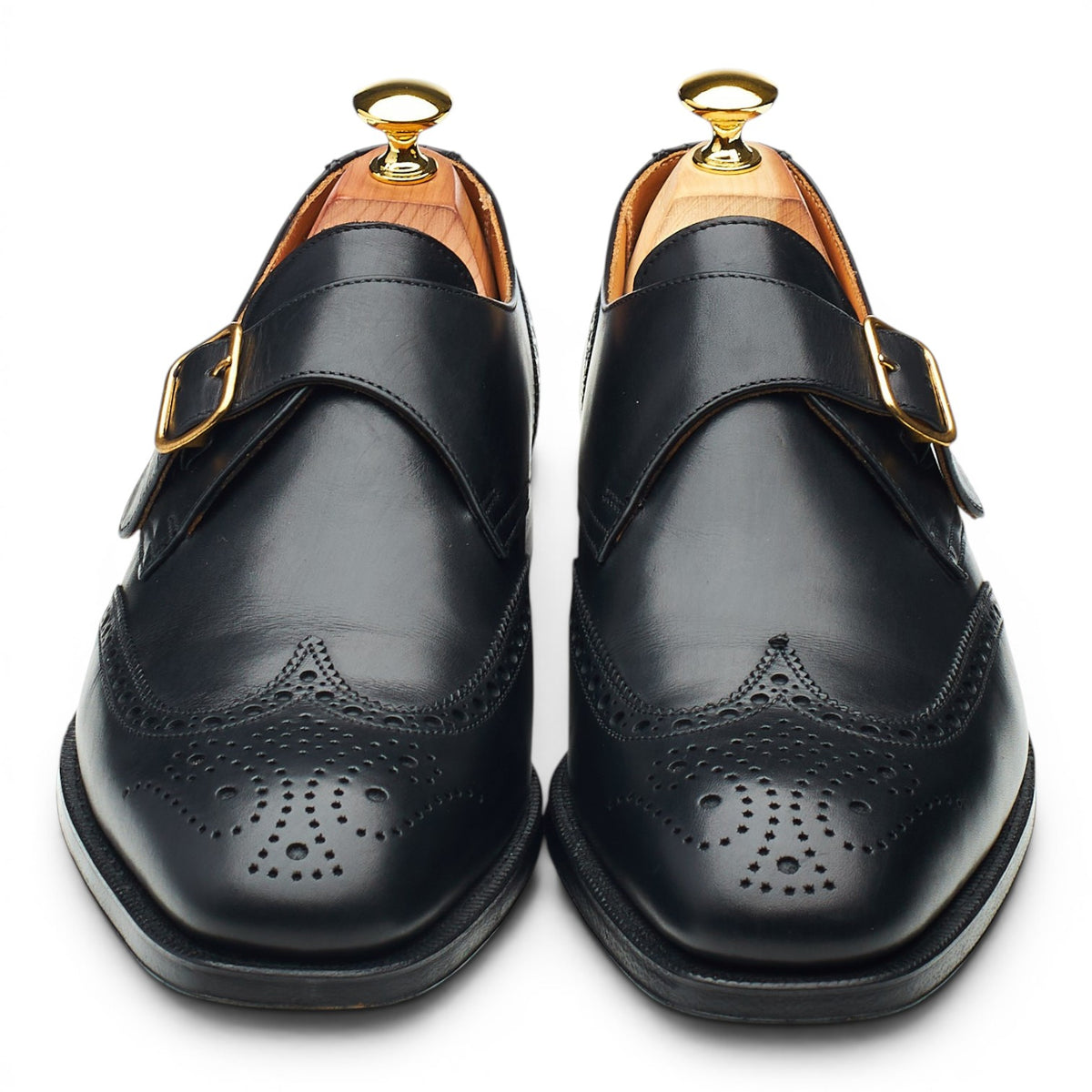 'Chalfont' Black Leather Brogue Monk Strap UK 7 E