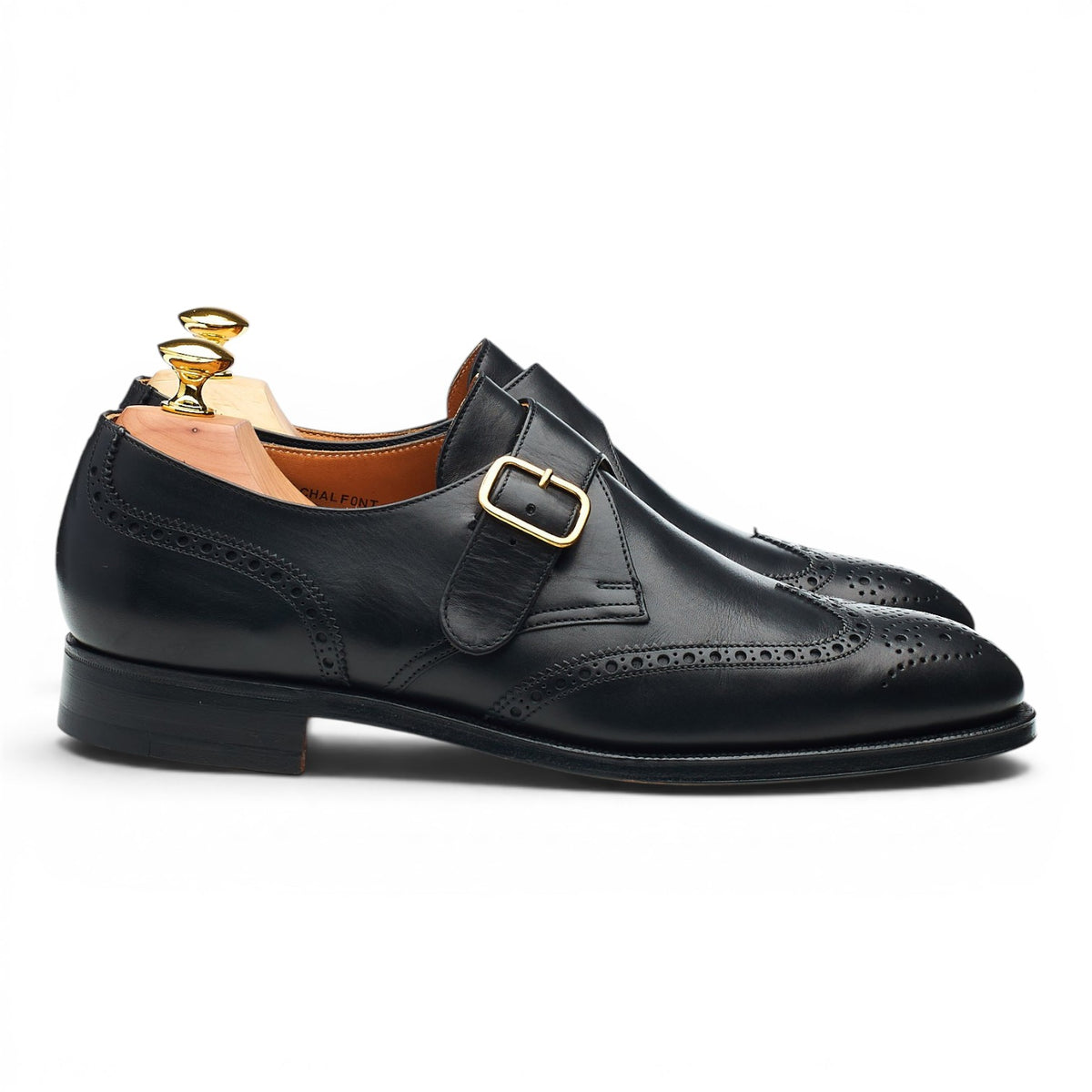 'Chalfont' Black Leather Brogue Monk Strap UK 7 E