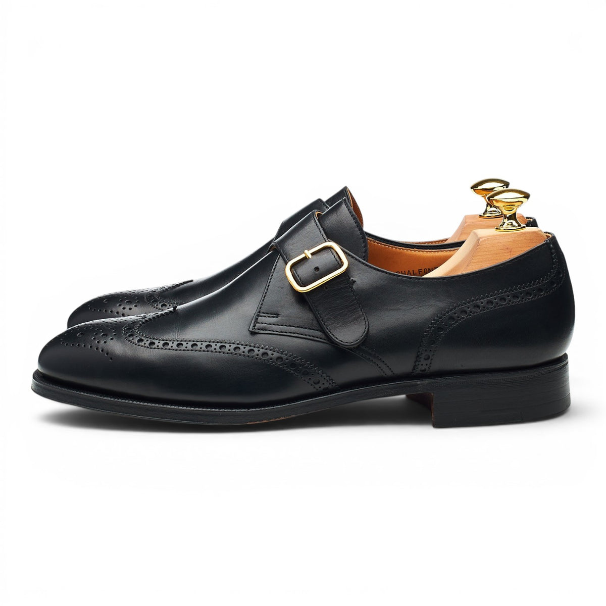 'Chalfont' Black Leather Brogue Monk Strap UK 7 E