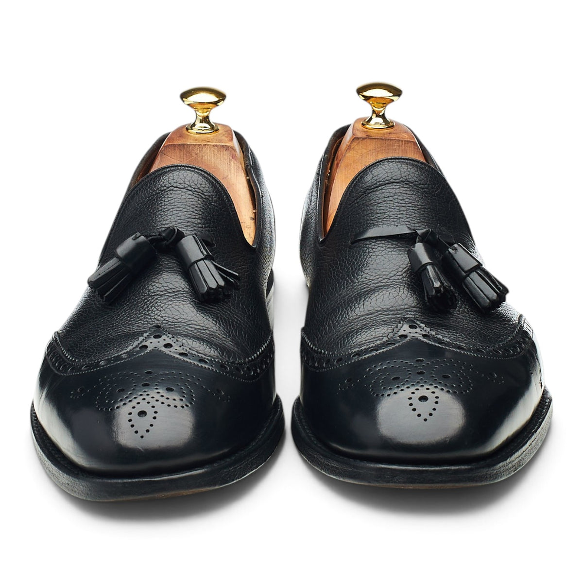 'Monet' Black Grain Leather Brogue Tassel Loafers UK 11 F