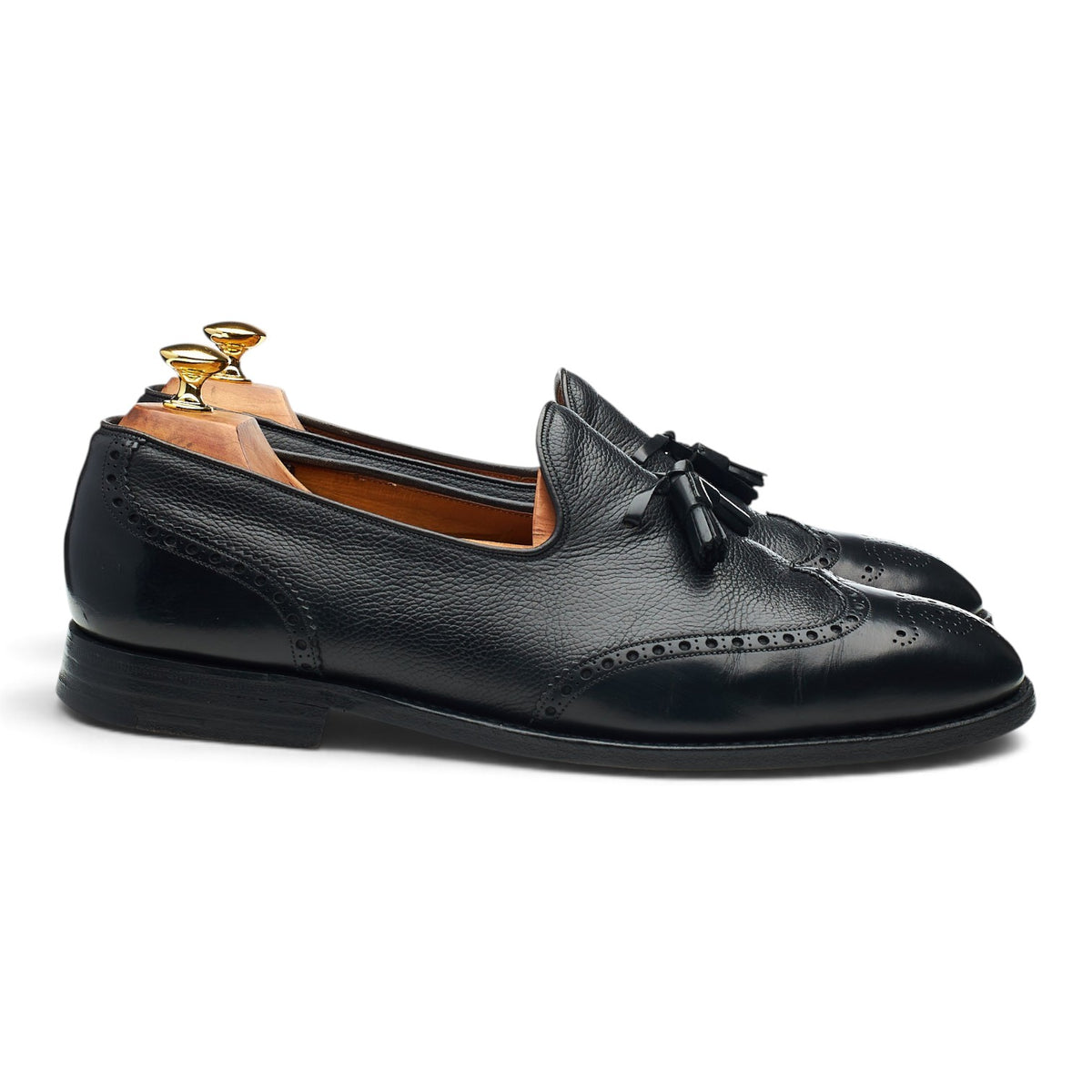 'Monet' Black Grain Leather Brogue Tassel Loafers UK 11 F