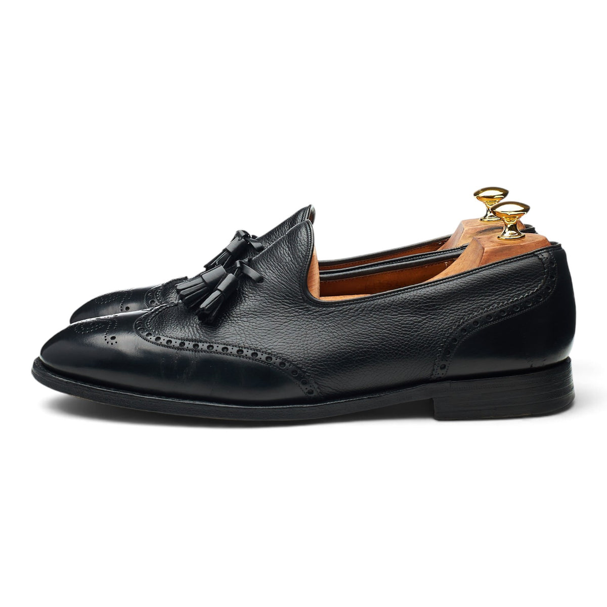 'Monet' Black Grain Leather Brogue Tassel Loafers UK 11 F