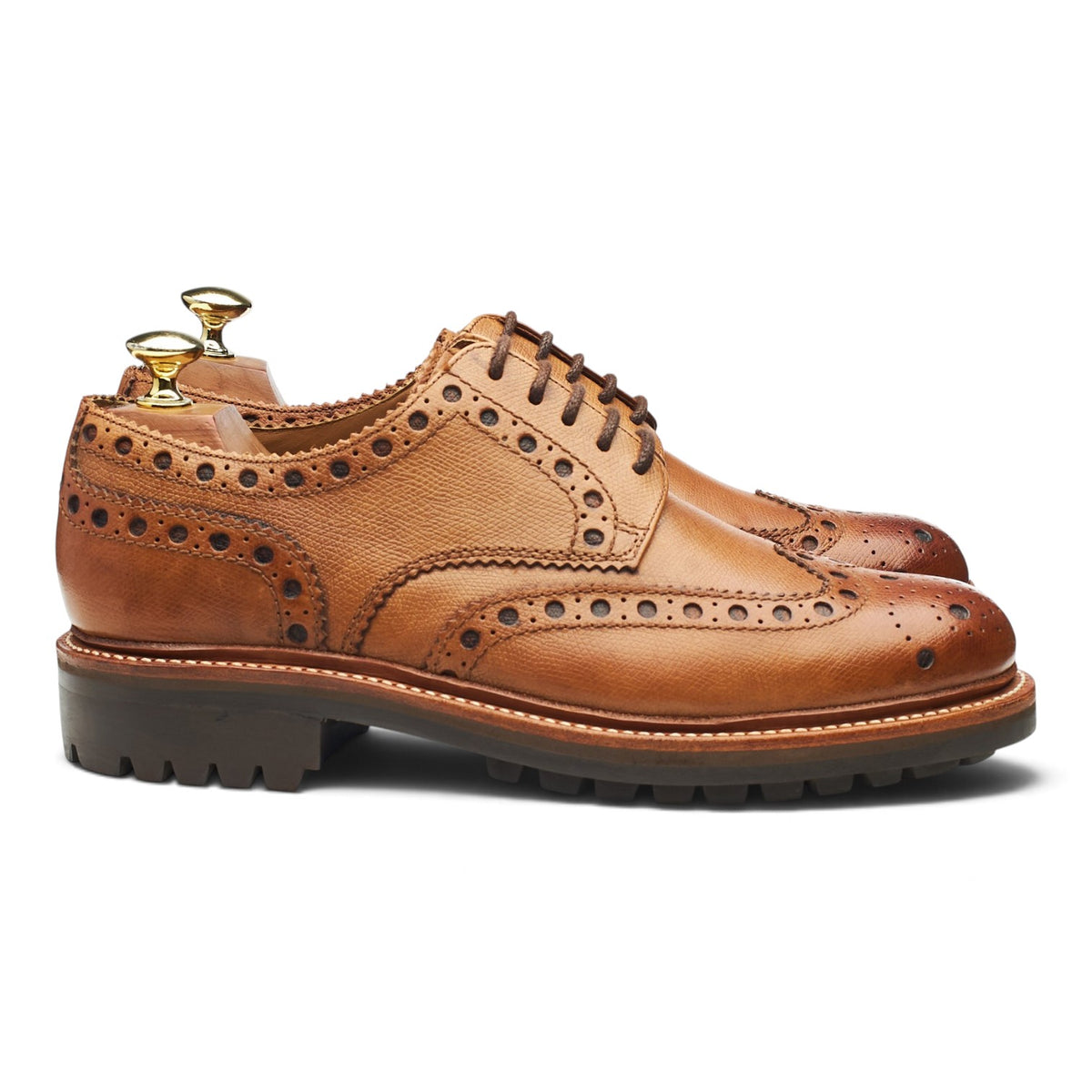 'Archie' Tan Brown Grain Leather Derby Brogues UK 7 G