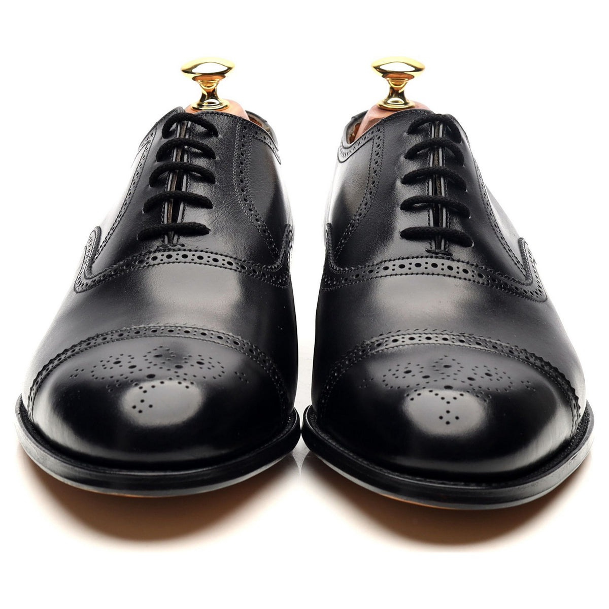 Black Leather Oxford Semi Brogues UK 9 EF