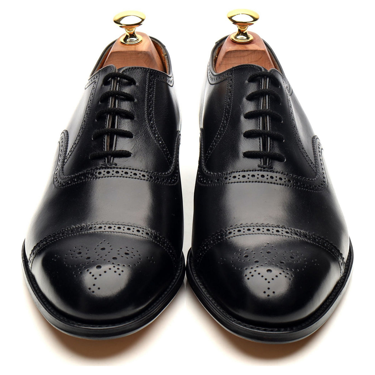 Black Leather Oxford Semi Brogues UK 9 EF