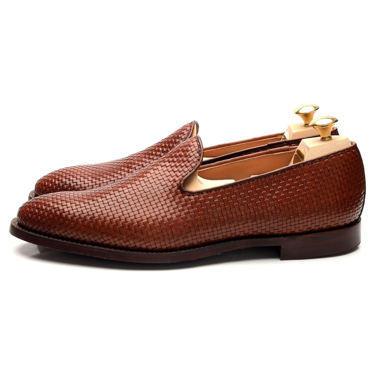 &#39;Kensington 2&#39; Tan Brown Leather Woven Loafers UK 8 E