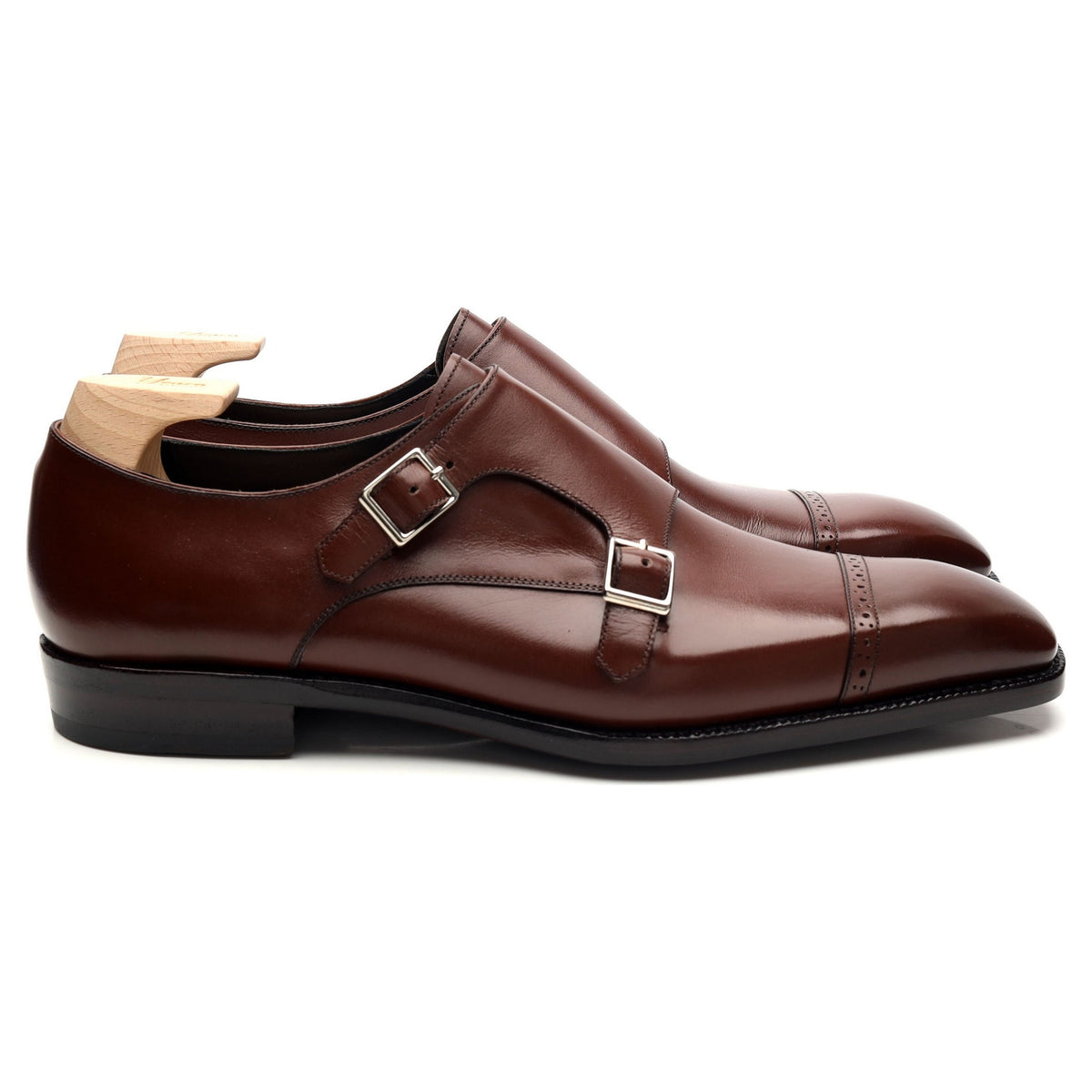 &#39;MON 723&#39; Brown Leather Double Monk Strap UK 8.5