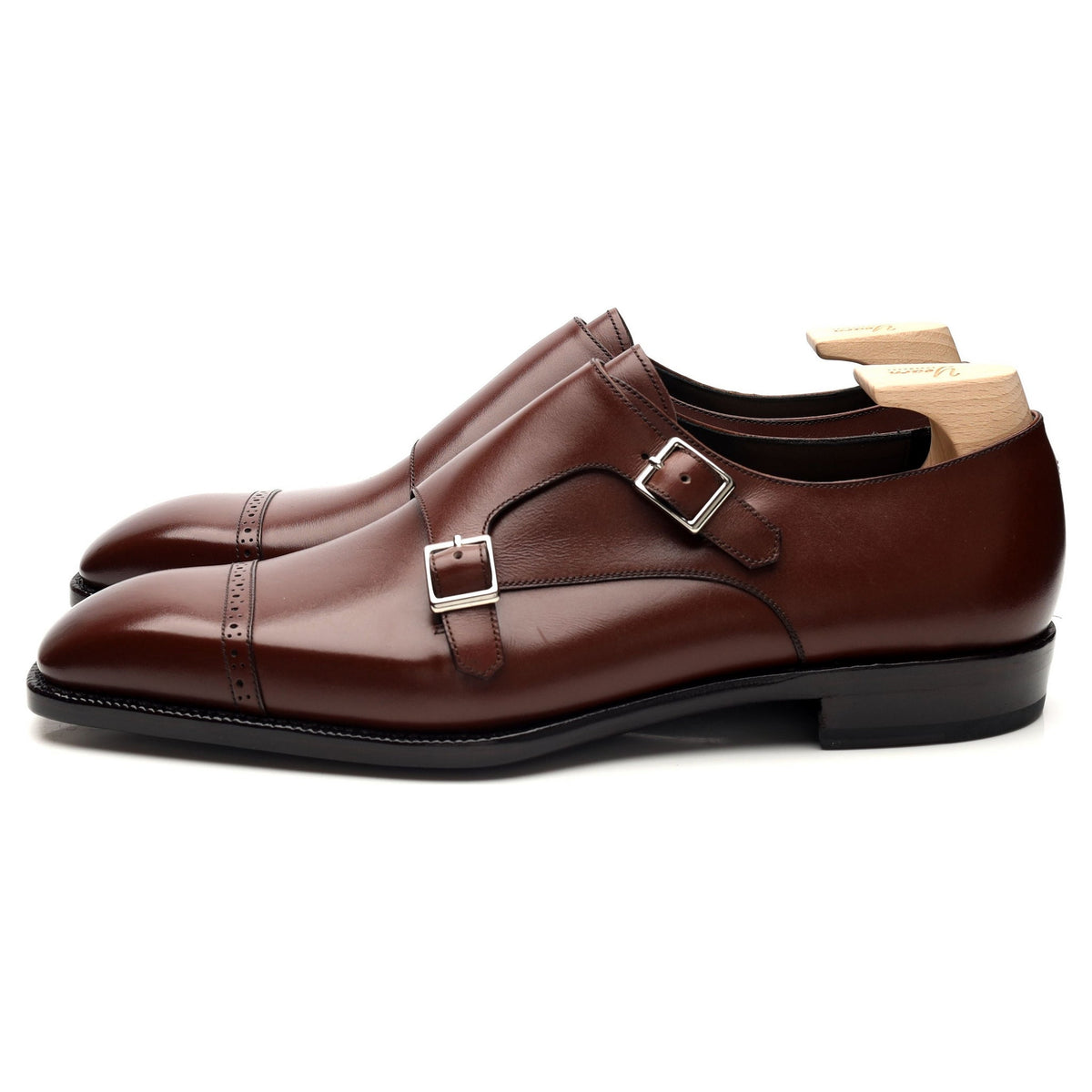 &#39;MON 723&#39; Brown Leather Double Monk Strap UK 8.5