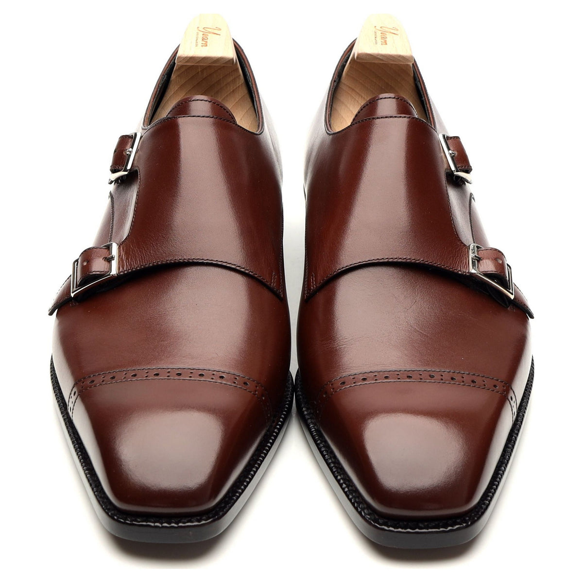 &#39;MON 723&#39; Brown Leather Double Monk Strap UK 8.5